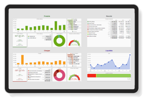 Tableau de logiciel de comptabilité en ligne sur un écran de tablette