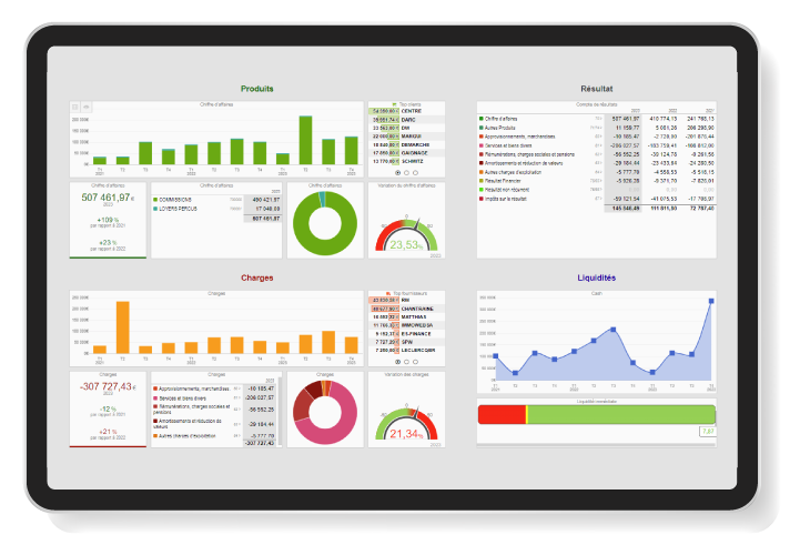 Tableau de logiciel de comptabilité en ligne sur un écran de tablette
