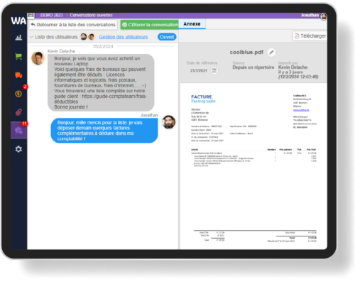 discussion et échanges de conseils sur messagerie entre un comptable et son client